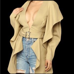 Fashion Nova Beige Belted (WITHOUT belt) Draped Jacket / Blazer Size M